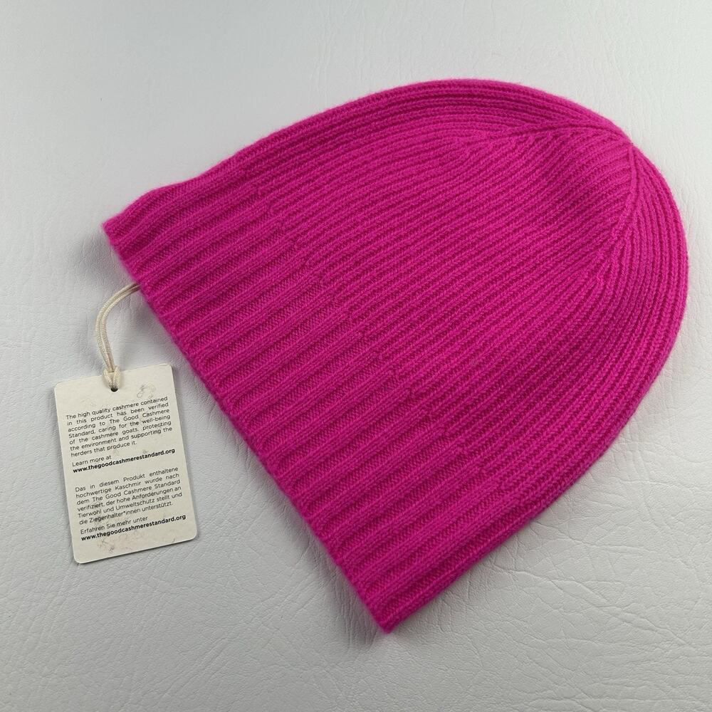 Nordstrom 100% Cashmere Rib Knit Beanie Hat Pink One Size Soft Luxury NWT - Picture 5 of 8